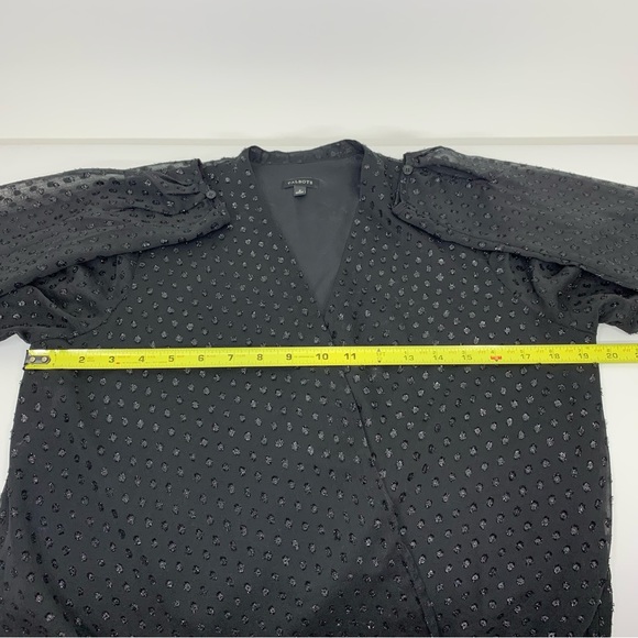 Talbots Solid Black Textured Swiss Dot Sheer Long Sleeve Surplice Blouse Size 8 - Picture 14 of 16